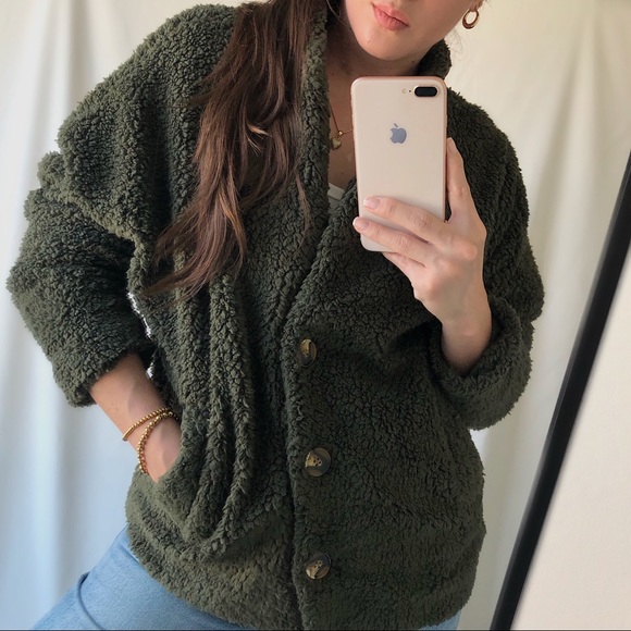 Olive Teddy Jacket — Olive - Picture 4 of 8